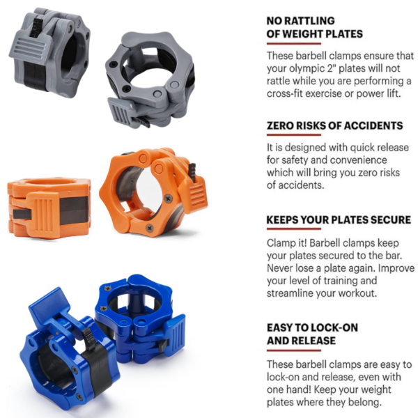 barbell collars, weightlifting clamps, Olympic bar clips, gym accessories, weight plate locks, quick-release barbell clips, durable bar clamps, fitness equipment