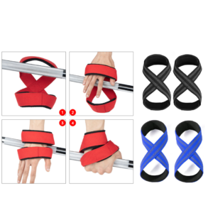 figure 8 straps, deadlift straps, lifting gear, gym accessories, wrist support, powerlifting straps, grip aid, weightlifting, non-slip straps, padded lifting straps