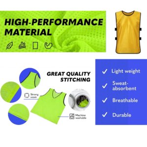 sports training bibs, soccer bibs, team practice vests, breathable training bibs, lightweight sportswear, high-visibility bibs, youth training bibs, durable sports bibs, elastic sports vests, team identification gear