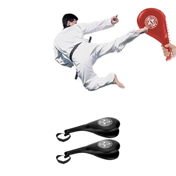 Taekwondo gear, kick pads, martial arts training, karate equipment, Muay Thai pads, double blade target, training gear, strike pads, fitness tools, combat sports