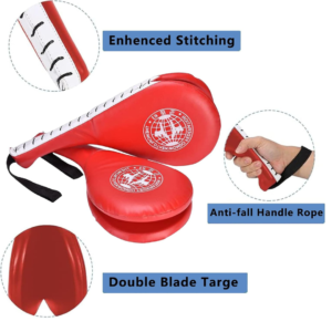 Taekwondo gear, kick pads, martial arts training, karate equipment, Muay Thai pads, double blade target, training gear, strike pads, fitness tools, combat sports