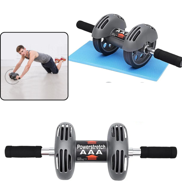 ab roller, powerstretch ab roller, core workout, fitness equipment, dual-wheel roller, abdominal trainer, home gym, gym accessories, exercise roller, strength training, non-slip handles, lightweight ab roller, ergonomic design, portable fitness gear, ab workout tool, full-body exercise, durable gym equipment