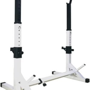 adjustable squat rack, bench press rack, home gym equipment, strength training, weight plate storage, portable squat rack, fitness gear, power rack, space-saving workout, gym setup
