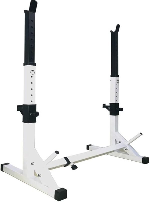 adjustable squat rack, bench press rack, home gym equipment, strength training, weight plate storage, portable squat rack, fitness gear, power rack, space-saving workout, gym setup