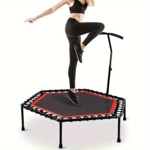mini trampoline, fitness trampoline, rebounder, low-impact workout, cardio equipment, core strengthening, adjustable handlebar, portable trampoline, home fitness gear, durable exercise trampoline