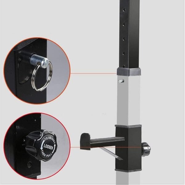 adjustable squat rack, bench press rack, home gym equipment, strength training, weight plate storage, portable squat rack, fitness gear, power rack, space-saving workout, gym setup