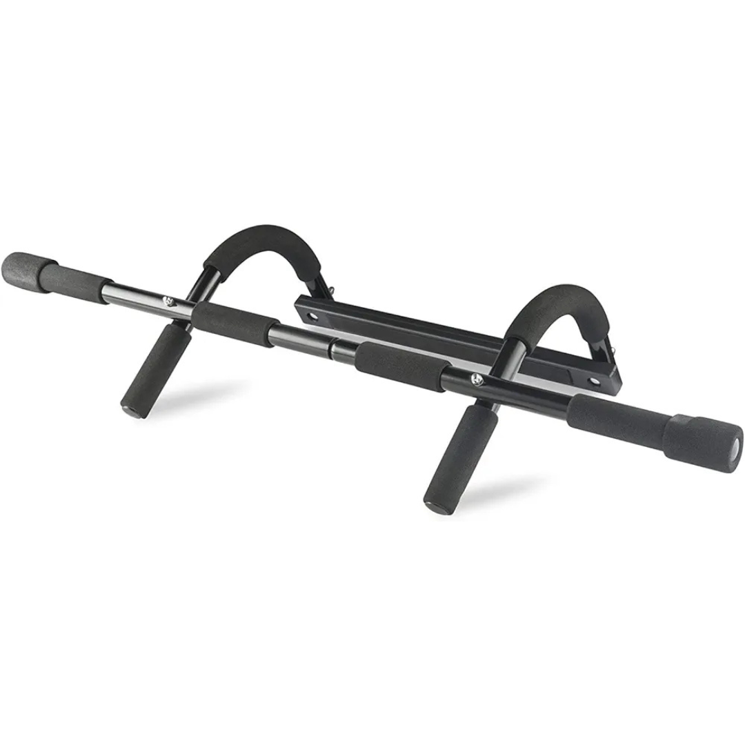2 door-mounted chin-up bar, home workout equipment, pull-up bar, multi-functional chin-up bar, portable fitness bar, no-drill workout bar, non-slip foam grips, adjustable grip bar, space-saving gym equipment, home strength training, doorway exercise bar, compact fitness tool, beginner-friendly pull-up bar