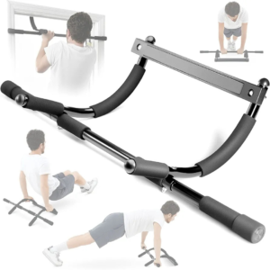 door-mounted chin-up bar, home workout equipment, pull-up bar, multi-functional chin-up bar, portable fitness bar, no-drill workout bar, non-slip foam grips, adjustable grip bar, space-saving gym equipment, home strength training, doorway exercise bar, compact fitness tool, beginner-friendly pull-up bar