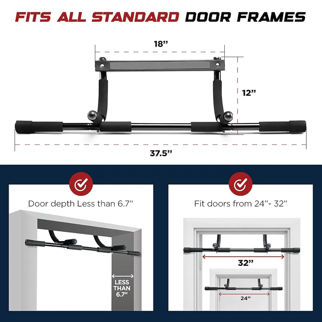 4 door-mounted chin-up bar, home workout equipment, pull-up bar, multi-functional chin-up bar, portable fitness bar, no-drill workout bar, non-slip foam grips, adjustable grip bar, space-saving gym equipment, home strength training, doorway exercise bar, compact fitness tool, beginner-friendly pull-up bar