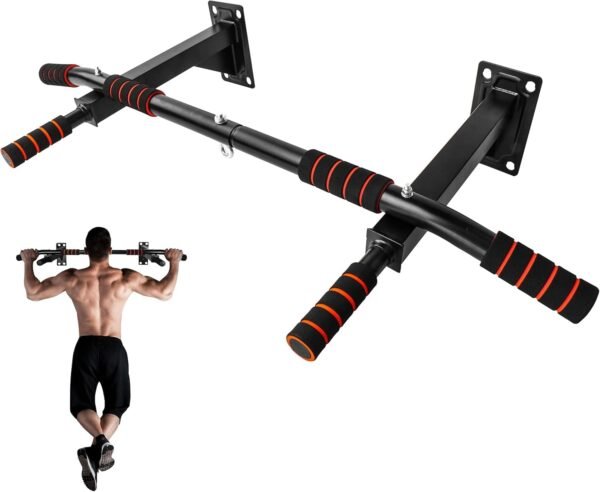 wall-mounted pull-up bar, heavy-duty pull-up bar, home gym equipment, pull-up bar with grips, compact fitness gear, upper body workout bar, versatile pull-up bar, core strengthening tool, multi-grip pull-up bar, strength training equipment, durable pull-up bar, wall-mounted gym bar