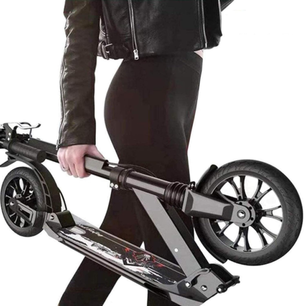 manual folding scooter, adjustable height scooter, adult and kids scooter, dual brake scooter, disk brake scooter, portable kick scooter, commuter scooter, shock-absorbing scooter, foldable urban scooter, non-electric scooter