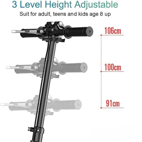 manual folding scooter, adjustable height scooter, adult and kids scooter, dual brake scooter, disk brake scooter, portable kick scooter, commuter scooter, shock-absorbing scooter, foldable urban scooter, non-electric scooter