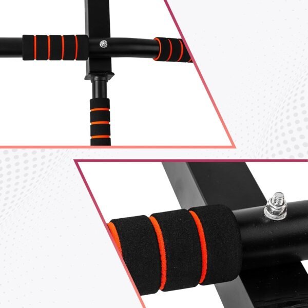 wall-mounted pull-up bar, heavy-duty pull-up bar, home gym equipment, pull-up bar with grips, compact fitness gear, upper body workout bar, versatile pull-up bar, core strengthening tool, multi-grip pull-up bar, strength training equipment, durable pull-up bar, wall-mounted gym bar