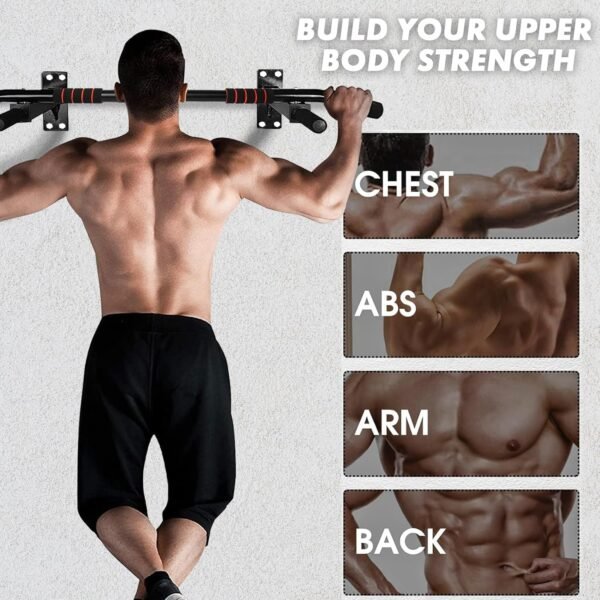 wall-mounted pull-up bar, heavy-duty pull-up bar, home gym equipment, pull-up bar with grips, compact fitness gear, upper body workout bar, versatile pull-up bar, core strengthening tool, multi-grip pull-up bar, strength training equipment, durable pull-up bar, wall-mounted gym bar