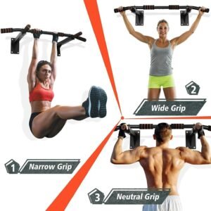 wall-mounted pull-up bar, heavy-duty pull-up bar, home gym equipment, pull-up bar with grips, compact fitness gear, upper body workout bar, versatile pull-up bar, core strengthening tool, multi-grip pull-up bar, strength training equipment, durable pull-up bar, wall-mounted gym bar