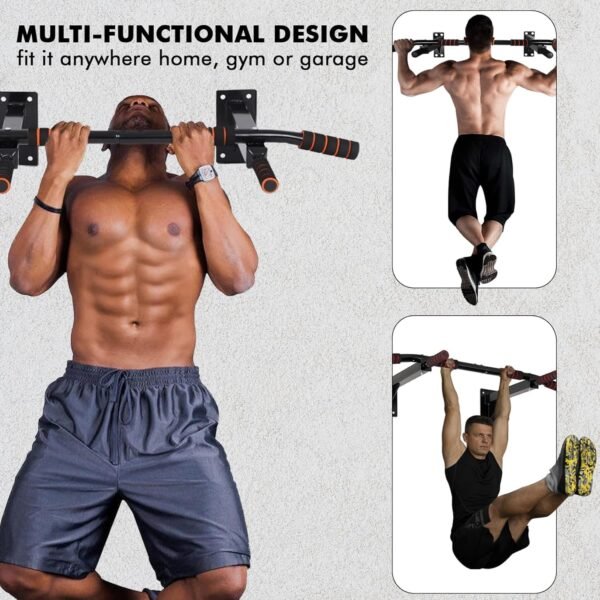 wall-mounted pull-up bar, heavy-duty pull-up bar, home gym equipment, pull-up bar with grips, compact fitness gear, upper body workout bar, versatile pull-up bar, core strengthening tool, multi-grip pull-up bar, strength training equipment, durable pull-up bar, wall-mounted gym bar