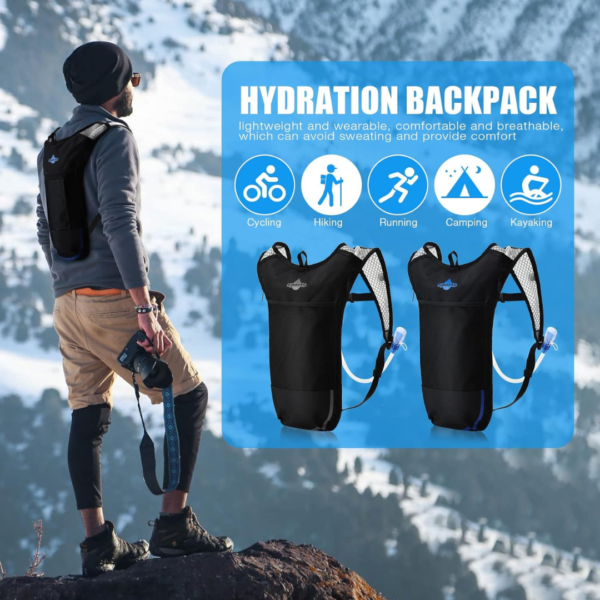 hydration backpack, camel pack, water bladder backpack, outdoor hydration, hiking gear, cycling hydration pack, lightweight hydration, BPA-free water bladder, leak-proof hydration pack.