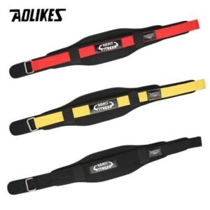 Aolikes gym belt, weightlifting belt, fabric gym belt, adjustable gym belt, back support belt, contoured gym belt, breathable lifting belt, fitness support belt, Velcro strap gym belt, lightweight lifting belt.