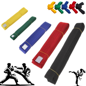 martial arts belts, karate belts, taekwondo belts, judo belts, colored belts, durable martial arts accessories, high-quality belts, rank belts, reinforced stitching belts, training belts