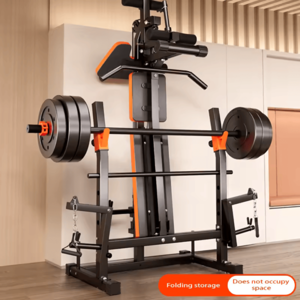 multifunction pulley bench, adjustable workout bench, home gym equipment, strength training bench, compact fitness bench, ergonomic gym bench, seated rowing bench, high dropdown bench, durable steel frame bench, full-body workout bench, multifunctional exercise bench, kick function workout bench.