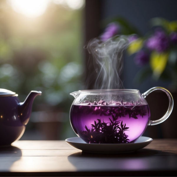 organic purple tea, Kenyan purple tea, antioxidant tea, low caffeine tea, purple leaf tea, detox tea, weight loss tea, heart health tea, calming herbal tea, vibrant purple tea