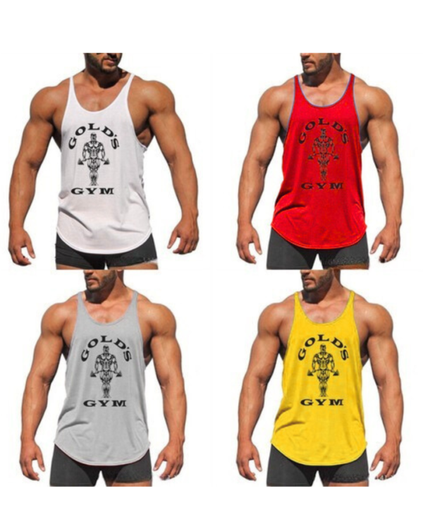 Gold's Gym vest, workout vest, gym vest, men’s vest, breathable vest, moisture-wicking vest, sleeveless vest, Gold's Gym apparel, grey gym vest, white gym vest, yellow gym vest, red gym vest, M to XXXL vest, fitness vest, iconic gym vest