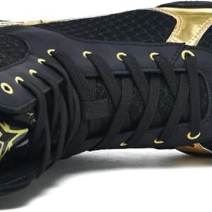 Boxing ring boots, lightweight boxing shoes, breathable boxing boots, boxing footwear, non-slip ring shoes, high-performance boxing boots, comfortable boxing boots, stylish black and gold boxing boots, professional boxing boots
