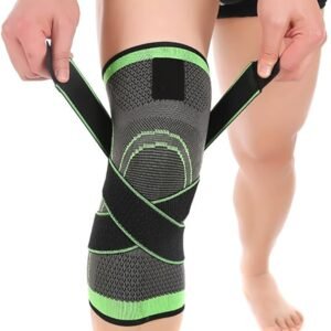 knee sleeve wraps, free size knee support, 3D weaving technology, adjustable knee wraps, double pressure bands, moisture-wicking knee wraps, breathable knee sleeves, knee muscle protection, athletic knee wraps, knee support for running, cycling knee support