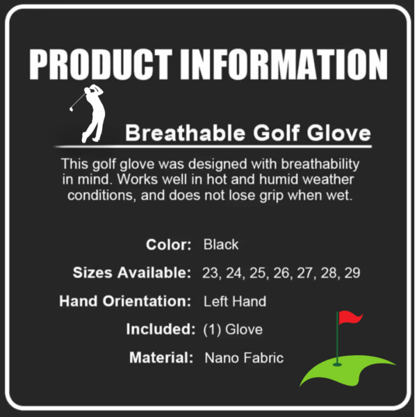 golf glove, breathable golf glove, black golf glove, nano fabric glove, left hand golf glove, golf accessories, durable golf glove, all-weather golf glove